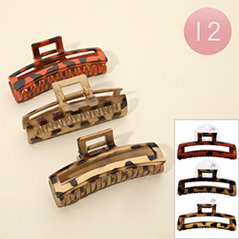 12PCS - Leopard Pattern Print Open Rectangular Hair Claw Clips