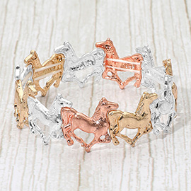 Burnished Metal Horse Link Stretch Bracelet