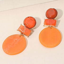 Marbled Resin Geometric Disd Drop Statement Earrings