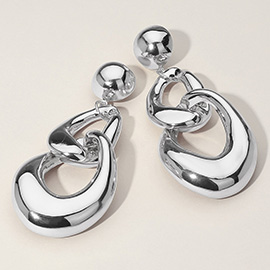Oversized Puffy Metal Chain Link Drop Earrings