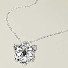 Marquise Stone Accent Antique Metal Butterfly Pendant Necklace