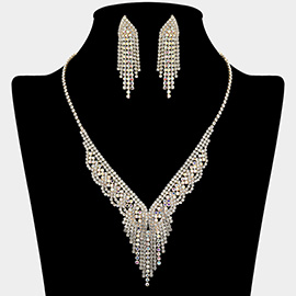 Rhinestone Paved Fringe V Shaped Necklace