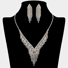 Rhinestone Paved Fringe V Shaped Necklace