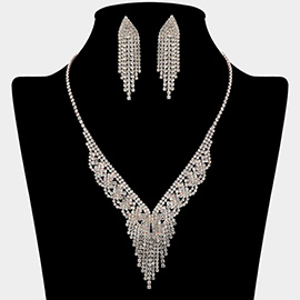 Rhinestone Paved Fringe V Shaped Necklace