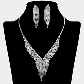 Rhinestone Paved Fringe V Shaped Necklace