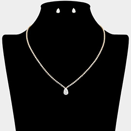 Teardrop CZ Stone Cluster Pendant Necklace