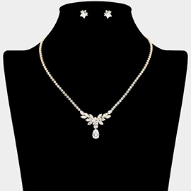 CZ Star Teardrop Stone Dangle Rhinestone Paved Necklace