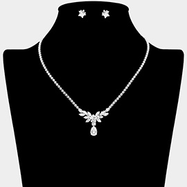 CZ Star Teardrop Stone Dangle Rhinestone Paved Necklace