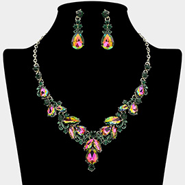 Teardrop Accent Ornate Marquise Stone Cluster Embellished Rhinestone Necklace