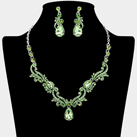 Teardrop Stone Cluster Accent Rhinestone Ornate Scrollwork Rhinestone Necklace