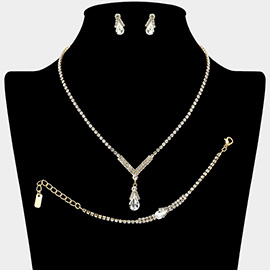 Teardrop Pendant Accent Rhinestone Paved Jewelry Set