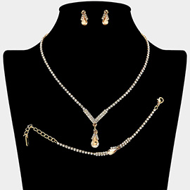 Teardrop Pendant Accent Rhinestone Paved Jewelry Set