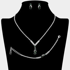 Teardrop Pendant Accent Rhinestone Paved Jewelry Set