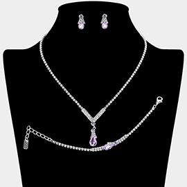 Teardrop Pendant Accent Rhinestone Paved Jewelry Set
