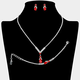 Teardrop Pendant Accent Rhinestone Paved Jewelry Set