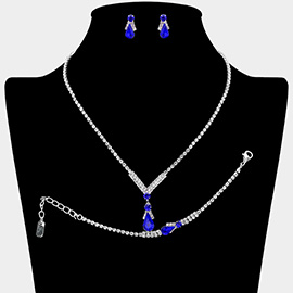 Teardrop Pendant Accent Rhinestone Paved Jewelry Set