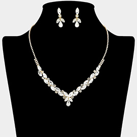 Teardrop Marquise Stone Cluster Embellished Rhinestone Paved Necklace