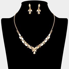 Teardrop Marquise Stone Cluster Embellished Rhinestone Paved Necklace