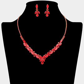 Teardrop Marquise Stone Cluster Embellished Rhinestone Paved Necklace