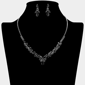 Teardrop Marquise Stone Cluster Embellished Rhinestone Paved Necklace