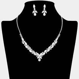 Teardrop Marquise Stone Cluster Embellished Rhinestone Paved Necklace