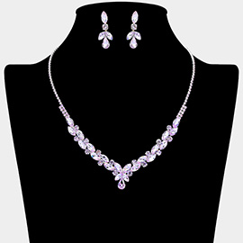 Teardrop Marquise Stone Cluster Embellished Rhinestone Paved Necklace