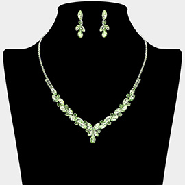 Teardrop Marquise Stone Cluster Embellished Rhinestone Paved Necklace