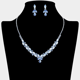 Teardrop Marquise Stone Cluster Embellished Rhinestone Paved Necklace