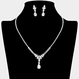 Teardrop Drop Marquise CZ Stone Cluster Link Rhinestone Paved Necklace