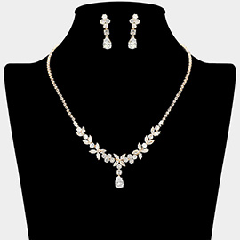 Teardrop Marquise Floral CZ Stone Link Rhinestone Paved Necklace