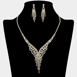 Rhinestone Paved Fringe V Shaped Necklace