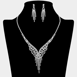 Rhinestone Paved Fringe V Shaped Necklace