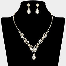 Teardrop Stone Cluster Accent Elegant Butterfly Rhinestone Necklace