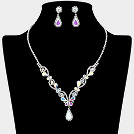 Teardrop Stone Cluster Accent Elegant Butterfly Rhinestone Necklace