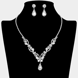 Teardrop Stone Cluster Accent Elegant Butterfly Rhinestone Necklace