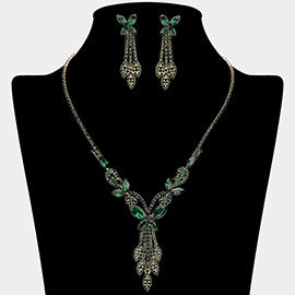 Marquise Stone Cluster Butterfly Drop Accent Rhinestone Paved Necklace