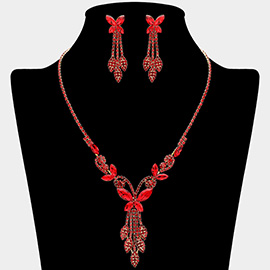 Marquise Stone Cluster Butterfly Drop Accent Rhinestone Paved Necklace