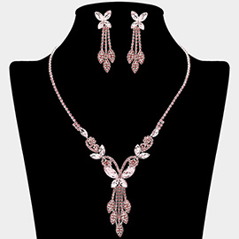 Marquise Stone Cluster Butterfly Drop Accent Rhinestone Paved Necklace