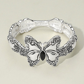Marquise Stone Accent Antique Metal Butterfly Stretch Bracelet