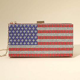 Bling Studded American USA Flag Box Clutch / Crossbody Bag