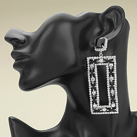 Stone Cluster Open Rectangle Dangle Evening Earrings