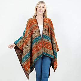 Open Front Bohemian Pattern Shawl Wrap with Loop