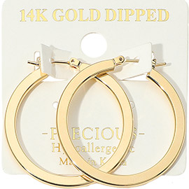 14K Gold Dipped Hypoallergenic Flat Pin Catch Hoop Earrings