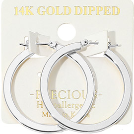 14K Gold Dipped Hypoallergenic Flat Pin Catch Hoop Earrings