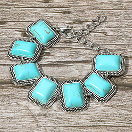 Vintage Western Turquoise Rectanglular Stone Charm Link Bracelet