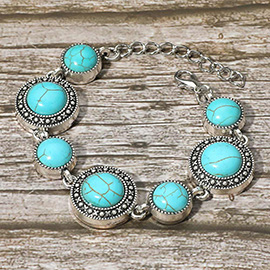 Vintage Western Turquoise Round Stone Charm Link Bracelet