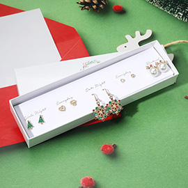 5Pairs - Christmas Tree Heart Snowflake Dangle Pearl Drop Reindeer Earring Set