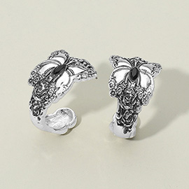 Marquise Stone Accent Antique Metal Butterfly Hoop Earrings