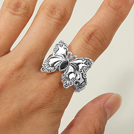 Marquise Stone Accent Antique Metal Butterfly Stretch Ring