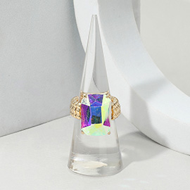 Faceted Emerald Cut Stone Cluster Stretch Ring